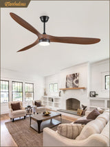 Fanbulous 70 inch Propeller Ceiling Fan With Light, Led Large Ceiling Fan with 6 Speeds, 3 ABS Wood Grain Blades Outdoor Ceiling Fans for Patios, Porch, Bedroom, 1/4/8H Timing- Deep Walnut Fanbulous