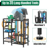 keomaisyto Garden Tool Organizer for Garage Organization, 3 Tier Yard Tool Storage Rack with 35 Long-Handled Tool Slots, Heavy Duty Garden Tool Holder with Large Hooks for Shed, Yard, Garage keomaisyto