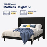 Allewie Queen Size Bed Frame with Upholstered Wingback Headboard, Vertical Channel Tufted Corduroy Velvet Platform Bed, Strong Wooden Slats Support, No Box Spring Needed, Easy Assembly, Sturdy, Black Allewie