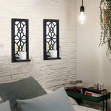 Wood Wall Sconce Candle Holder Set 2, Rustic, Wall-Mount, Farmhouse Hanging Wall Décor, Carved Wood Frame, Mirrored Candle Holder (Black) ZEXUIRU