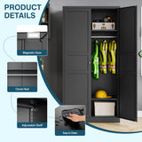 MIIIKO Wardrobe Closet with 2 Doors, 72" Metal Wardrobe Cabinet with Hanging Rod, Bedroom Armoires Laundry Room and Office Clothes Storage Organizer Cabinets Black MIIIKO