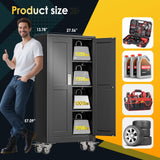 PAOFIN 61''H Metal Garage Storage Cabinet with Wheels,Steel File Cabinets with 2 Doors and 3 Adjustable Shelves for Home Office, Warehouse, Required Assembly,Black PAOFIN