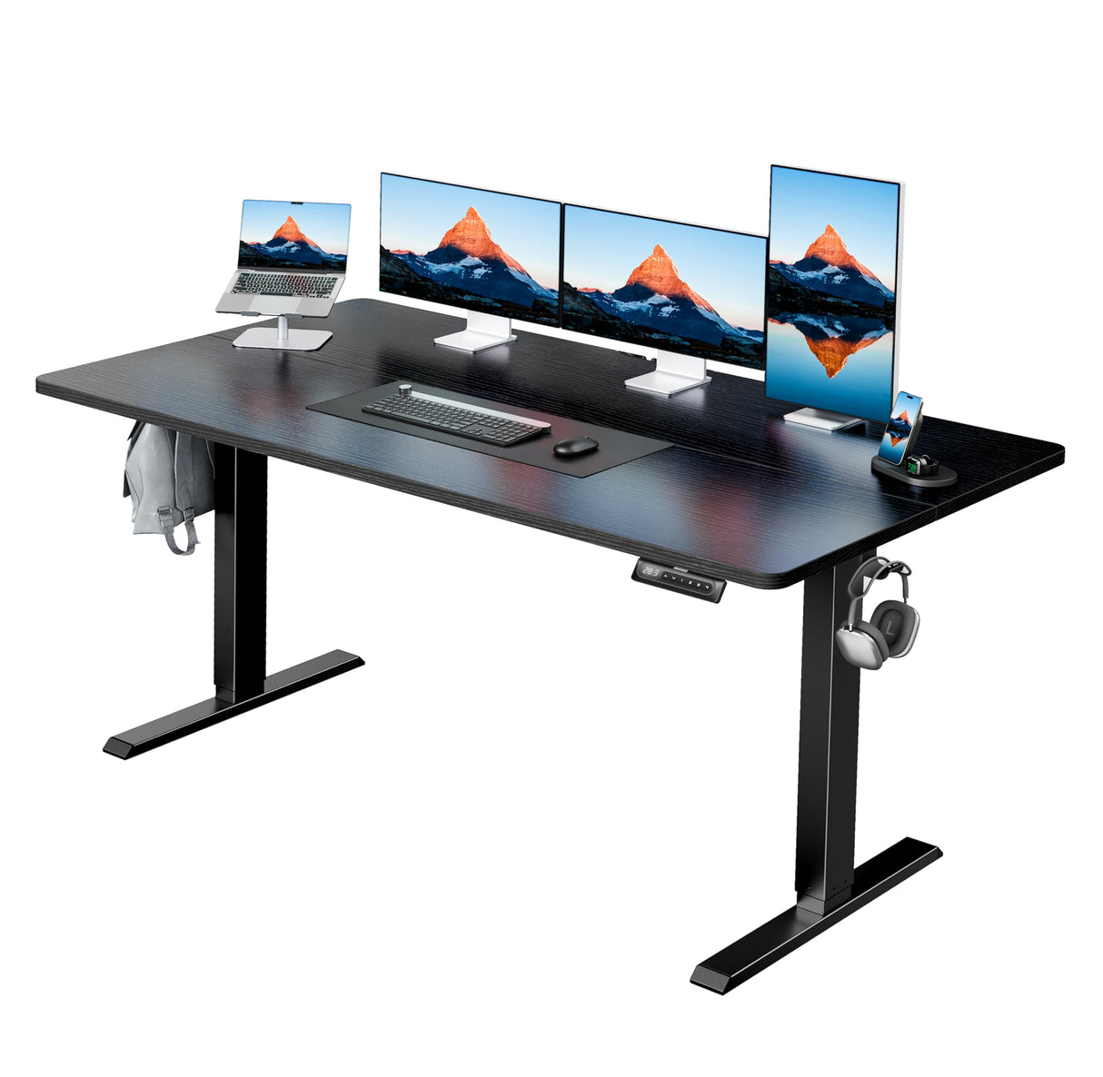 HUANUO 55" x 28" Electric Standing Desk Adjustable Height, 4 Memory Height Settings, Headphone Hook, Cable Manager, Sit Stand Up Desk for Home Office & Computer Workstation, Black HUANUO
