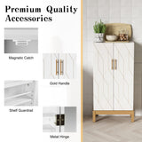 HOLTICO 45'' Storage Cabinet with Doors and Adjustable Shelves,Food Pantry Cabinet for Kitchen,Dining Room,Living Room and Garage,Gold Lines and Legs, White. HOLTICO