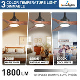 BvenuBigLite Outdoor Ceiling Fan with Light: 52 Inch 3 Blade Outdoor Fans for Patios - Modern Walnut Ceiling Fan with Dimmable Light Remote APP Control Ultra Quiet Reversible DC Motor Timer BvenuBigLite