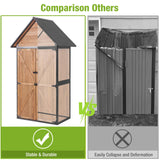 GUTINNEEN Outdoor Storage Shed with All Around Strong Metal Frame, Garden Tool Sheds Cabinet with Floor & Adjustable Shelves, Wooden Tool House for Backyard Garden Patio Lawn (Brown) GUTINNEEN