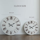 PILIHOME Large Farmhouse Wall Clock - 24 inch, Rustic White, Distressed Roman Numeral, Metal Face, Battery Operated, Modern Farmhouse Decorative Wall Clock for Living Room Decor PILIHOME