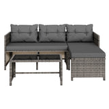 Vongrasig 3 Piece Patio Furniture Sets, All-Weather Wicker Outdoor Sofa Couch Sectional Set, Small Conversation Set for Patio, Garden w/Cushion, Glass Table, (Grey) Vongrasig
