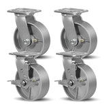 SY America 6" X 2" Cast Iron Caster Wheels,Set of 4 Heavy Duty Industrial Casters, Load Capacity 5200 lbs,Perfect Toolbox Caster Wheels-2 Brake & 2 Swivel THEGRTCWS