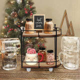 SunArtHome Two-Tier Matte Black Metal Wire/Wood Coffee Bar Cart - Mini Rolling Utility Cart Tiered Tray - for Coffee Bar Table Organizer,Home Kitchen Shelf, Farmhouse Décor SunArtHome