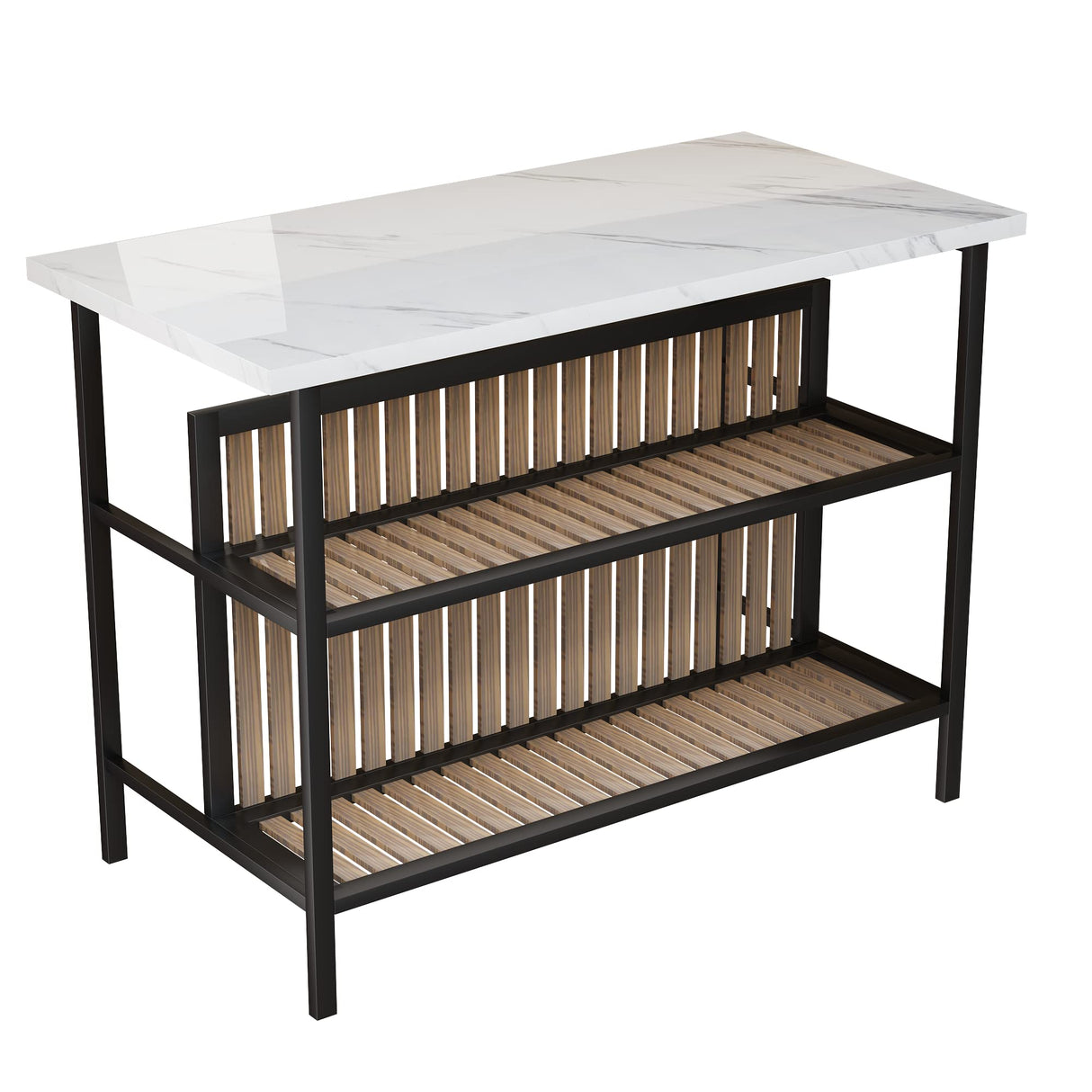 AWQM Kitchen Island with Seating & Storage Shelf, Faux Marble Island Table for Kitchen, Modern Bar Table and Chairs Set for 2,Dining Table Set for Small Space,White AWQM