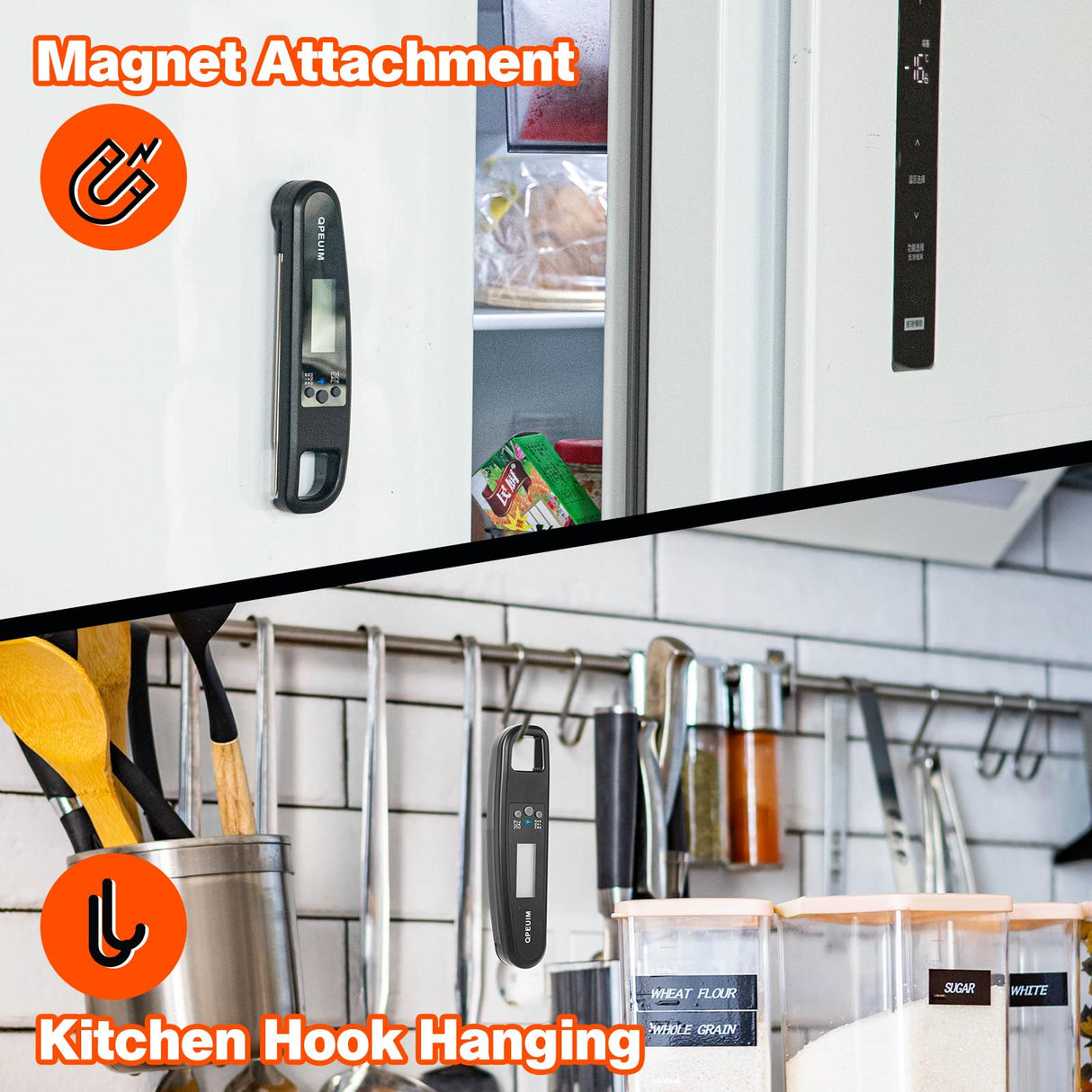 Digital Meat Thermometer Instant Read Meat Thermometer for Cooking Kitchen Food Candy with Backlight and Magnet for Oil Deep Fry BBQ Grill Smoker Thermometer by QPEUIM QPEUIM