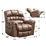 CANMOV Large Power Lift Recliner Chairs with Massage and Heat for Elderly Big People, Heavy Duty Electric Faux Leather Reclining Chairs with USB Port and 2 Side Pockets, Brown CANMOV