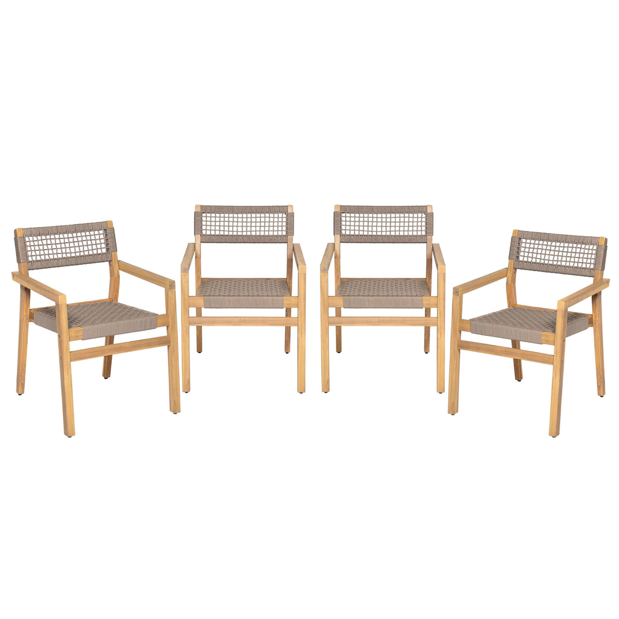 Christopher Knight Home Dolly Dining Chairs Set of 4, Acacia Wood Frame Dining Chairs, Rope Woven Armchair, Accent Dining Chair Set, Patio Wooden Armchair for Backyard Poolside Garden, Light Teak Christopher Knight Home