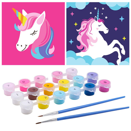 G.C 2 Pcs Paint by Numbers for Kids Unicorn DIY Painting Framed Canvas Girls Boys Beginner Colorful Animal Pattern 8"x8" G.C
