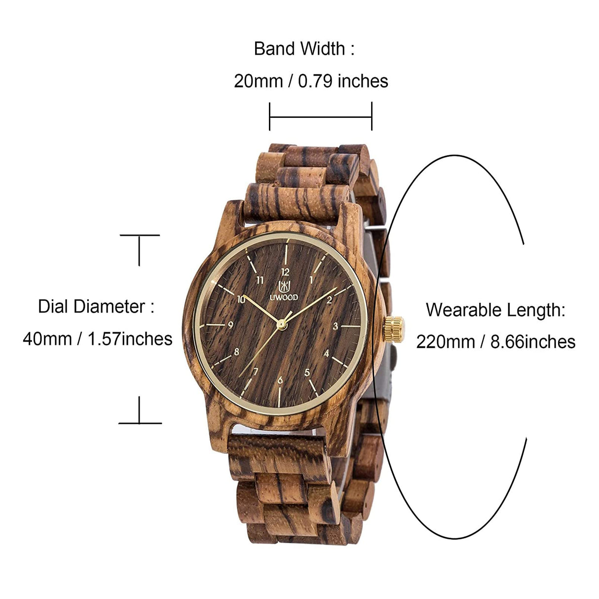 LeeEv Wooden Watches Uwood Series 40 mm Unisex Natural Handmade Wood Watch with Gift Box & Band Adjustable LeeEv