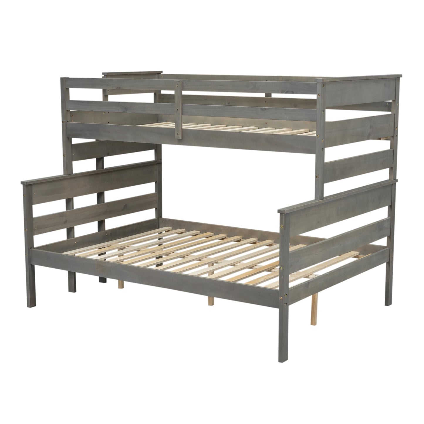 Harper & Bright Designs Twin XL Over Queen Bunk Bed with Ladder in Grey - Stylish and Sturdy Wood Frame - WoodArtSupply