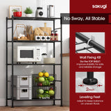 Sakugi Storage Shelves - 4 Tier Shelf Organizer, Heavy Duty Garage Shelving Unit with Leveling Feet, Stable Metal Shelves Organizer for Pantry, Kitchen and Closet, 33.0" W x 12.6" D x 57.2" H, Black Sakugi
