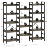 Rolanstar Bookshelf 5 Tiers, Triple Bookcase with Open Display Shelves, Industrial Wide Bookshelf with Metal Frame for Living Room, Office, Grey Rolanstar