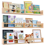 birola Nursery Book Shelves for Kids Rooms - 32 Inches Floating Wall Bookshelves Set of 3, Space-Saving Nursery Shelves with Beads Design for Kids Room, Bedroom and Study Room(Natural) birola