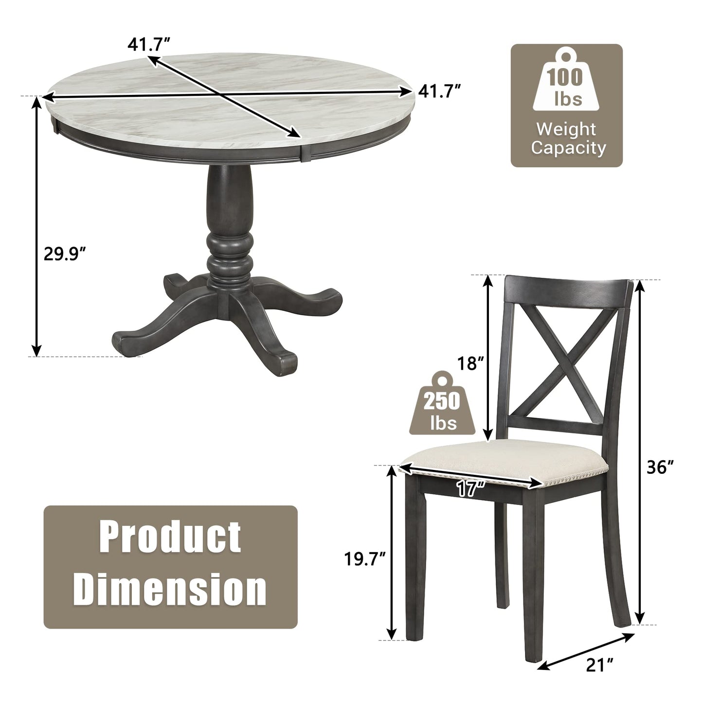 Kitchen Dining Table Set for 4, 5 Pieces Dining Table and Chairs Set for 4 Persons, Kitchen Room Solid Wood Table with 4 Chairs - WoodArtSupply