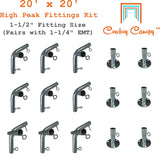 Carport Kit, 20' x 20' High Peak Canopy Fittings, DIY Metal Carport Frame Parts, 1-1/2" EMT Fittings Cowboy Canopy