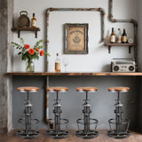 Topower Antique Industrial Round Bottom Adjustable Height Cafe Coffee Retro Vintage Stylish Water Pipe Design Pub Kitchen Bar Stool (Silver, Wooden Top) Topower