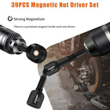 FTIHTRY 39Pcs Magnetic Nut Driver Set for Impact Drill, Metric & SAE Magnetic Impact Drill Driver Bit, 1/4" Hex Shank, Fully Magnetic Hex Nut Driver Drill Bit Master Kit FTIHTRY