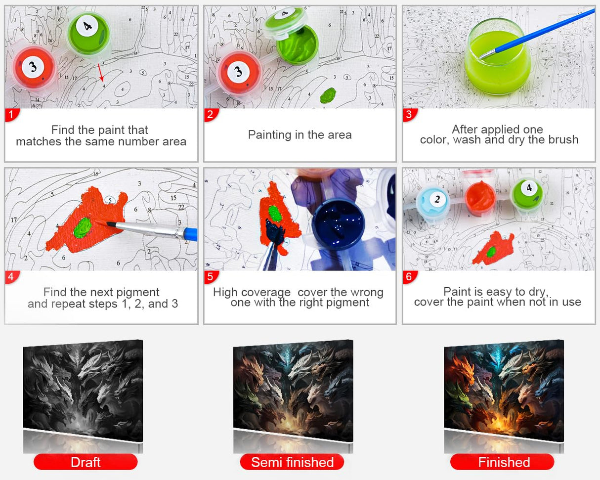 Rebotipy Paint by Numbers for Adults Beginners Paint by Number Cartoon Dragon Character Oil Painting,DIY Acrylic Paint by Numbers Kits Canvas Paintworks Digital Painting for Adults,16x20inch Rebotipy