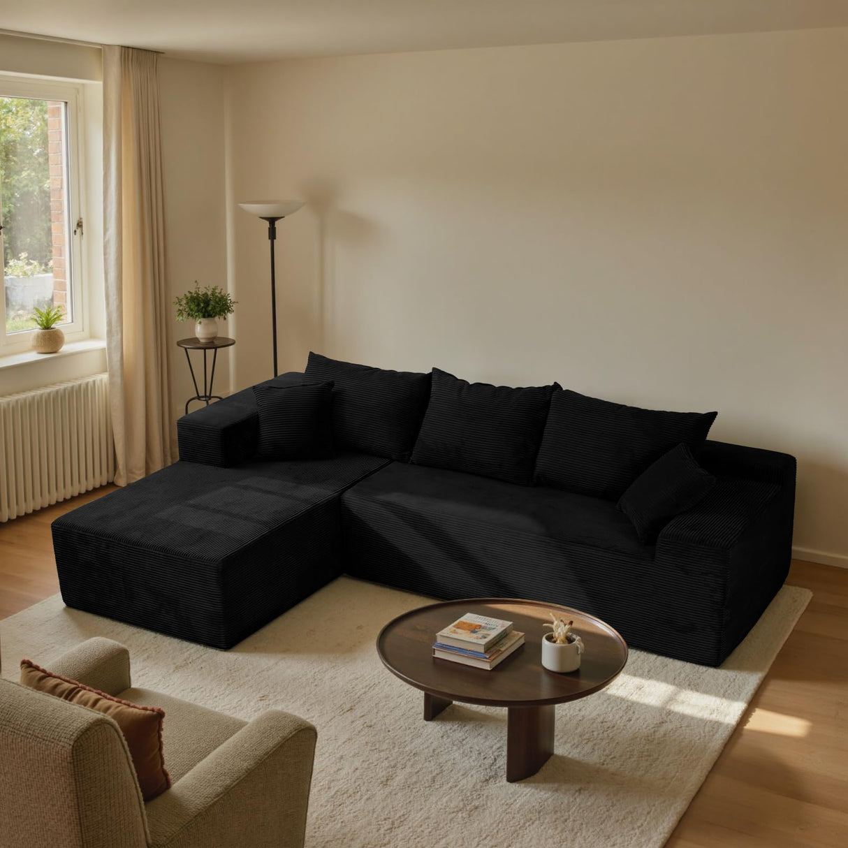 Black Sectional Couches for Living Room, Boneless Couch with L-Shape Chaise, Modular Sofa in Box with Deep Seat, No Assembly Required SIMTONAL