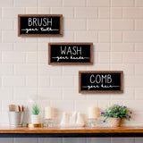LIBWYS Bathroom Sign & Plaque (Set of 3) Wash Your Hands Brush Your Teeth Comb Your Hair Decorative Rustic Wood Farmhouse Bathroom Wall Decor (Black) LIBWYS