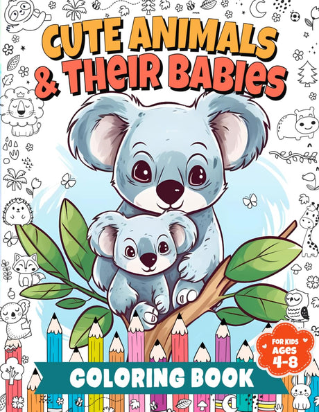 Cute Animals & Their Babies Coloring Book for Kids Ages 4-8: Easy Coloring Pages Featuring Dogs, Cats, Horses, Sloths, Alpacas, and a Variety of Other Charming Animals for Boys or Girls WoodArtSupply