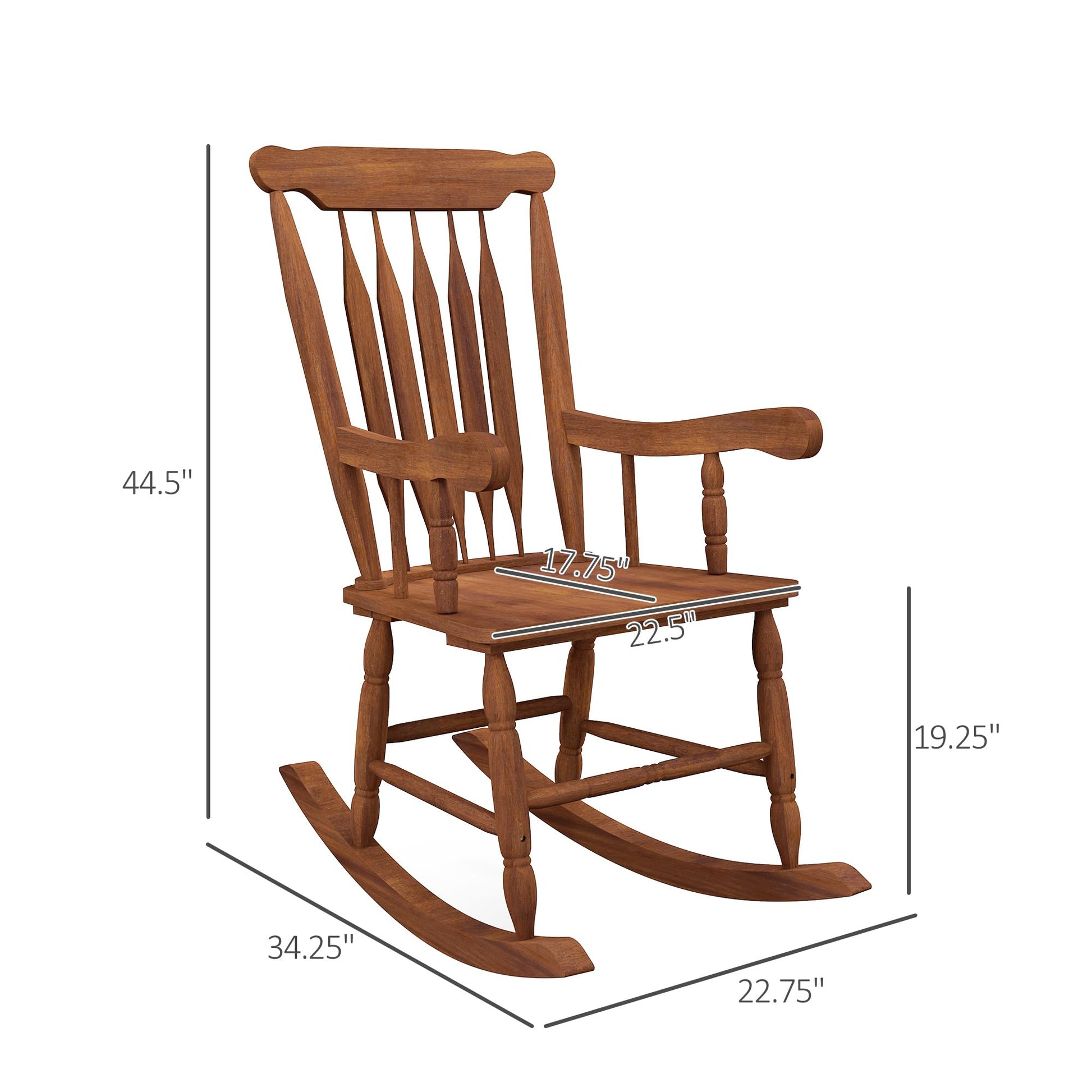 Outsunny Outdoor Wood Rocking Chair, 350 lbs. Porch Rocker with High Back for Garden, Patio, Balcony, Teak - WoodArtSupply