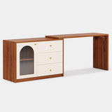 Tribesigns Modern Makeup Vanity, Retractable Large Vanity Desk with 3 Drawers and Cabinet, Makeup Corner Dressing Table for Bedroom, Walnut and White (Without Mirror) Tribesigns