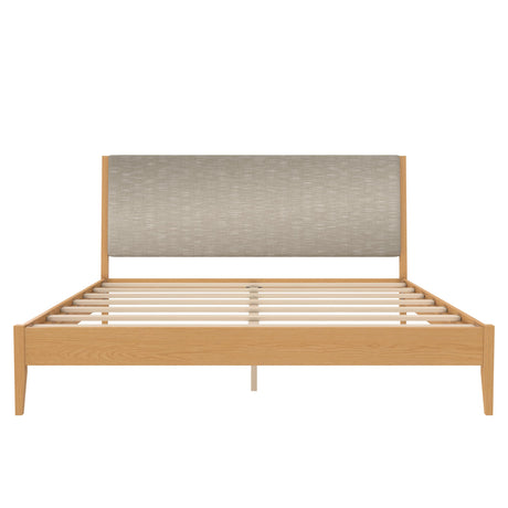 DHP Dacin Wood Bed Frame with Upholstered Headboard, King, Beige Linen DHP