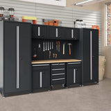 HPDMC Garage Storage Cabinet System 12-Pcs Workshop Set Cabinets and Storage System with Steel Cabinet Drawers, Rolling Chest, Workbench, Pegboard for Tool Organization, Black HPDMC