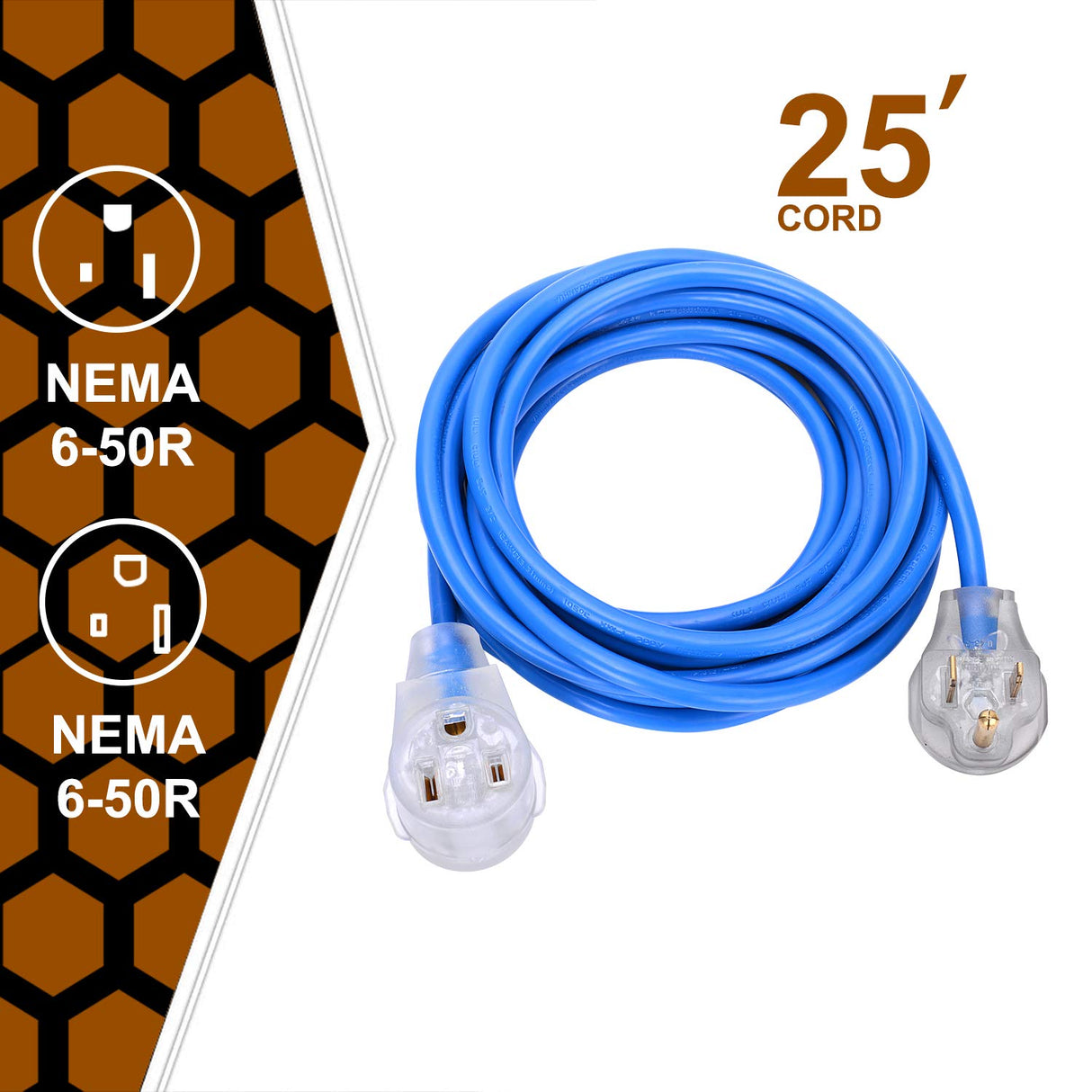 Welder Extension Cord, Heavy Duty 25 Feet 6-50 Nema R Plug Lighted Welding Cord with ETL Approved S7