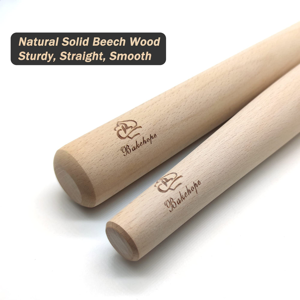Bakehope Rolling Pin for Baking Pasta Pizza Bread, Natural Beech Wood Dough Roller(15.75 Inches, dowel) Bakehope