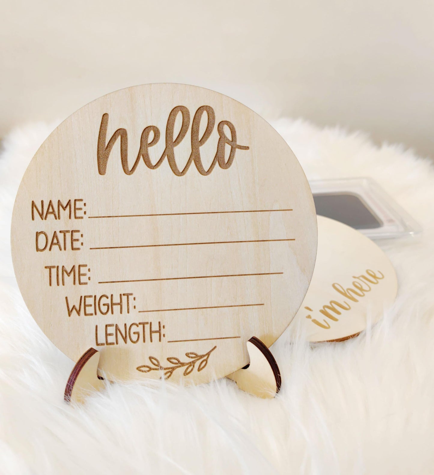 Baby Announcement Sign for Newborn,Name Announcement Sign with Ink Pad for Baby Hand and Footprints,Double-Sided Hello World Newborn Name Sign for