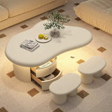 QQXX Cloud-Shaped LED Coffee Table,Irregular Cartoon Indoor Tea Table with 2 Drawers&Acrylic legs,Wood Round Corner Thicken End Table,for Living Room Bedroom(with light, Off white A) QQXX