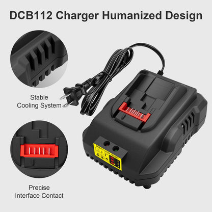 DCB112 Battery Charger Replacement for Dewalt 20v Battery Charger DCB118 DCB105 DCB115 DCB107 DCB104,Compatible with 12V 20V Max Lithium-ion Battery DCB206 DCB204 DCB230 DCB240 DCB120 DCB126( - WoodArtSupply