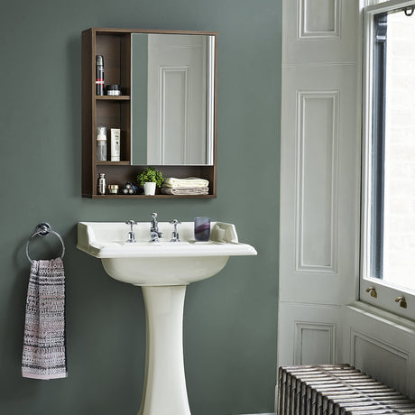 ChooChoo Bathroom Wall Mirror Cabinet, Medicine Cabinet with Single Door and Adjustable Shelf, Over The Toilet Space Saver Storage Cabinet, Walnut ChooChoo