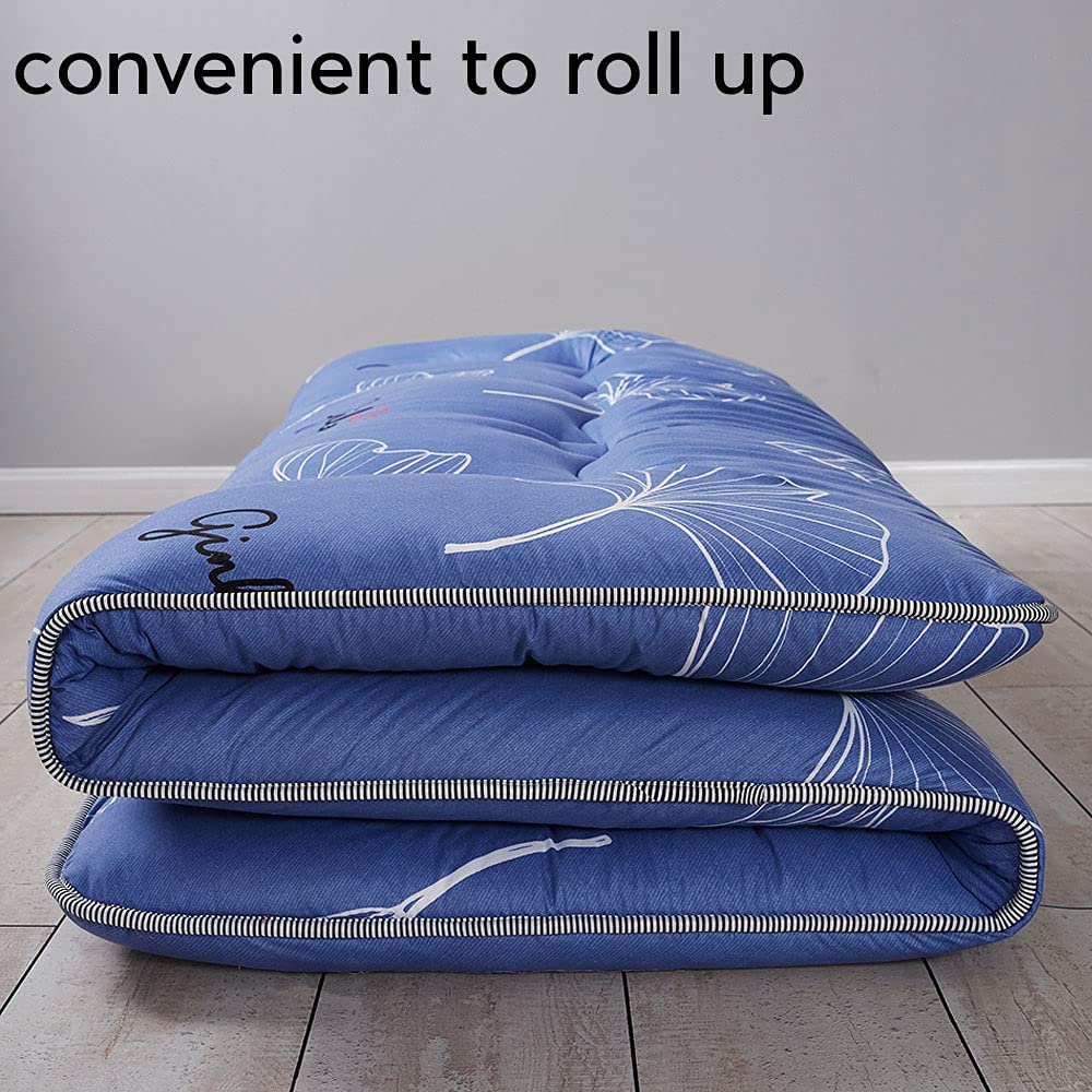 MAXYOYO Leaf Printed Japanese Floor Futon Mattress, Tatami Floor Mat Portable Camping Mattress Kids Sleeping Pad Foldable Roll Up Floor Lounger Couch Bed Queen Size MAXYOYO