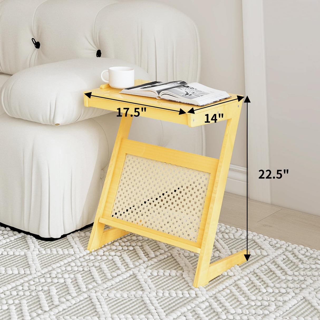 Rattan NightStand Side Table with Adjustable Board Z Shaped End Table for Couch Mid Century Modern Boho NightStand Side Table Bamboo Coffee Side Table for Living Room Bedroom Sofa Small Spaces Natural RKVPCNE