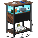Yoobure End Table with Charging Station, Narrow Side Table with Adjustable Fabric Drawer, 3-Tier End Tables Living Room, Small Nightstand with Outlets, LED Skinny Night Stand for Bedroom Small Spaces Yoobure