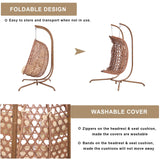 Double Swing Egg Chair with Stand, Foldable Wicker Hanging Swing for Outdoor Garden Patio, 2 Person Egg Chair Loveseat with Removable Cushions (Beige) iJLTMUU