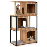 PETSITE 52 Inch Wood Cat Tree for Indoor Cats, Multi-Level Solid Metal Framed Wooden Cat Tower with Sisal Scratching Posts and Pad, 3 Condos, and Top Platform with Cat Hole PETSITE