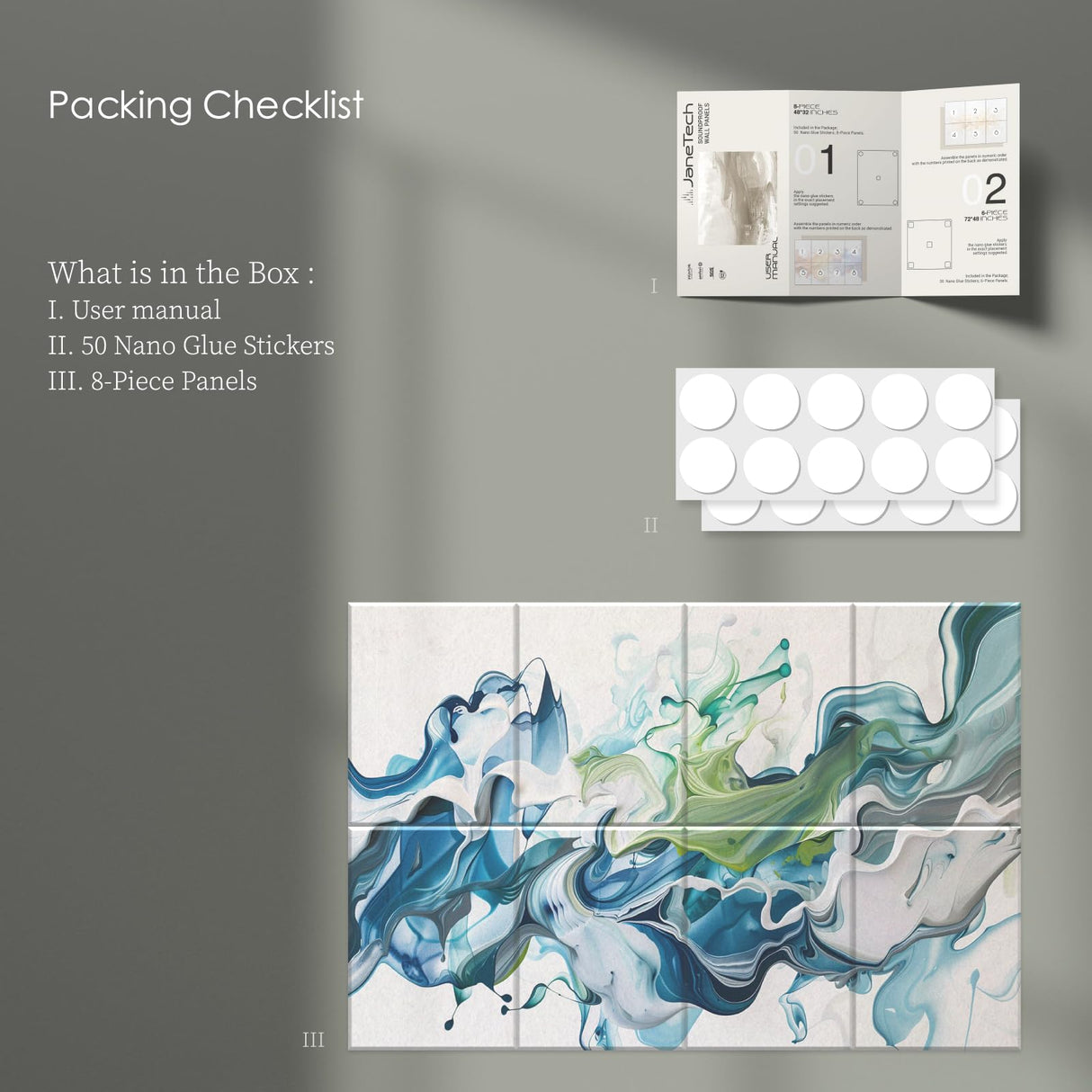 JaneTech 8-Pack Art Acoustic Panels Sound Absorbing Panels, 48x32 Inch Decorative Acoustic Panels, Sound Absorbing Wall Art with Nano Glue for Recording and Home Studio, Office,Conference JaneTech