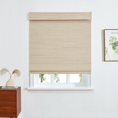 Derf Home Custom Bamboo Blinds Cordless Roman Shades for Indoor Windows, Custom Made Window Blinds Light Filtering Roman Shades for Patio, Roman Window Shade, Install Hardware Included, Fog, 1 Piece DerF HOME