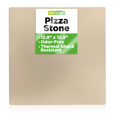 NutriChef Pizza Stone for Oven - Durable and Safe Cooking Stone for BBQ Grill and Oven, Thermal Shock Resistant Grilling Stone, For Pies, Pastry & Bread - 12.8” x 12.8” NutriChef
